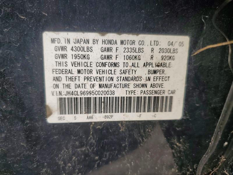 60498476 :رقم المزاد ، JH4CL96995C020038 vin ، 2005 Acura Tsx مزاد بيع