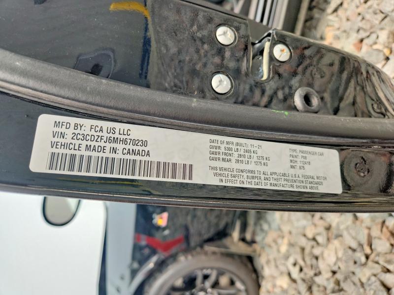 2021 Dodge Challenger მანქანა იყიდება აუქციონზე, vin: 2C3CDZFJ6MH670230, აუქციონის ნომერი: 61024816
