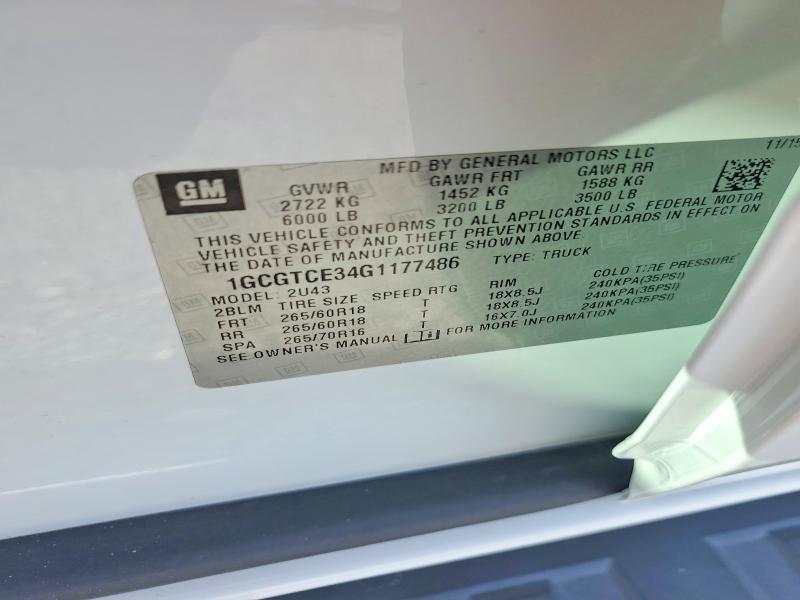 Aukcja sprzedaży 2016 Chevrolet Colorado, vin: 1GCGTCE34G1177486, numer aukcji: 60584056