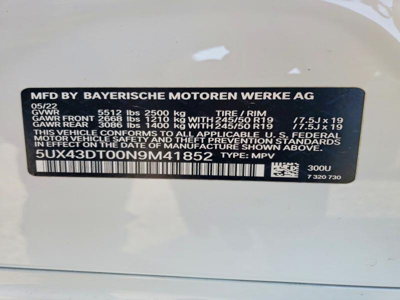 Продаж на аукціоні авто 2022 Bmw X4, vin: 5UX43DT00N9M41852, номер лоту: 60192966