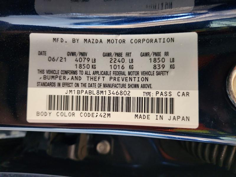 Aukcja sprzedaży 2021 Mazda 3, vin: JM1BPABL8M1346802, numer aukcji: 62704026