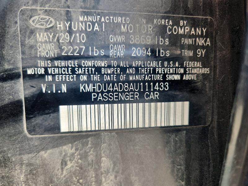 Aukcja sprzedaży 2010 Hyundai Elantra, vin: KMHDU4AD8AU111433, numer aukcji: 61593866