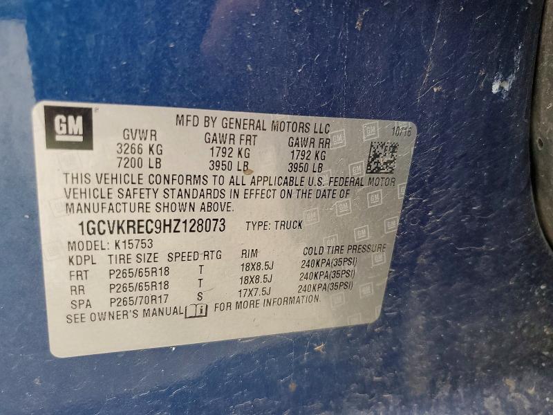 Продажа на аукционе авто 2017 Chevrolet Silverado, vin: 1GCVKREC9HZ128073, номер лота: 62590256