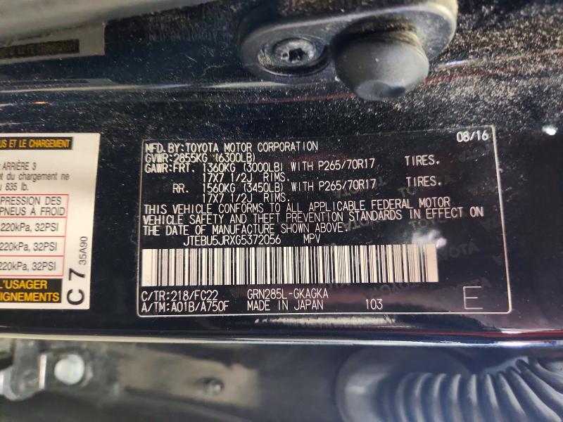 Продажа на аукционе авто 2016 Toyota 4runner, vin: JTEBU5JRXG5372056, номер лота: 59577216