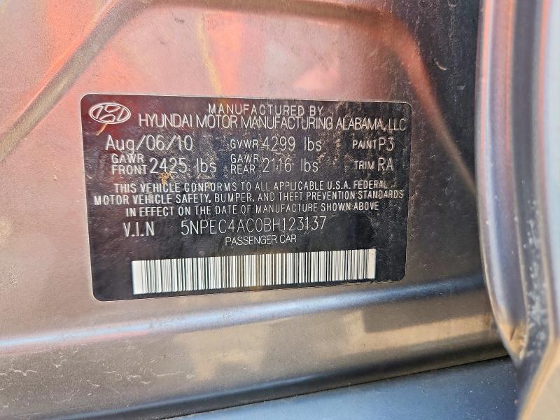 2011 Hyundai Sonata მანქანა იყიდება აუქციონზე, vin: 5NPEC4AC0BH123137, აუქციონის ნომერი: 61042956