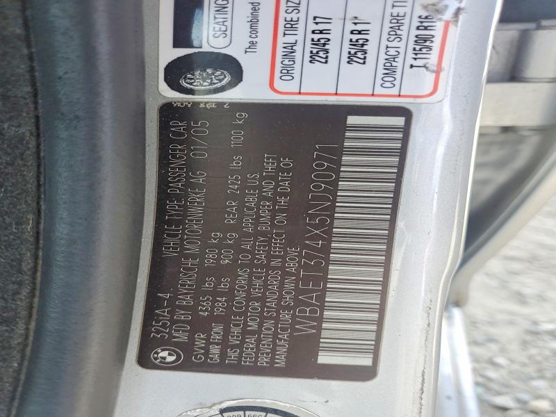Продаж на аукціоні авто 2005 Bmw 325, vin: WBAET374X5NJ90971, номер лоту: 58398396