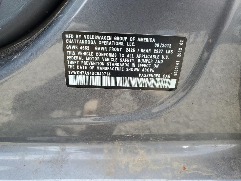 Aukcja sprzedaży 2013 Volkswagen Passat, vin: 1VWCN7A34DC040714, numer aukcji: 59629106
