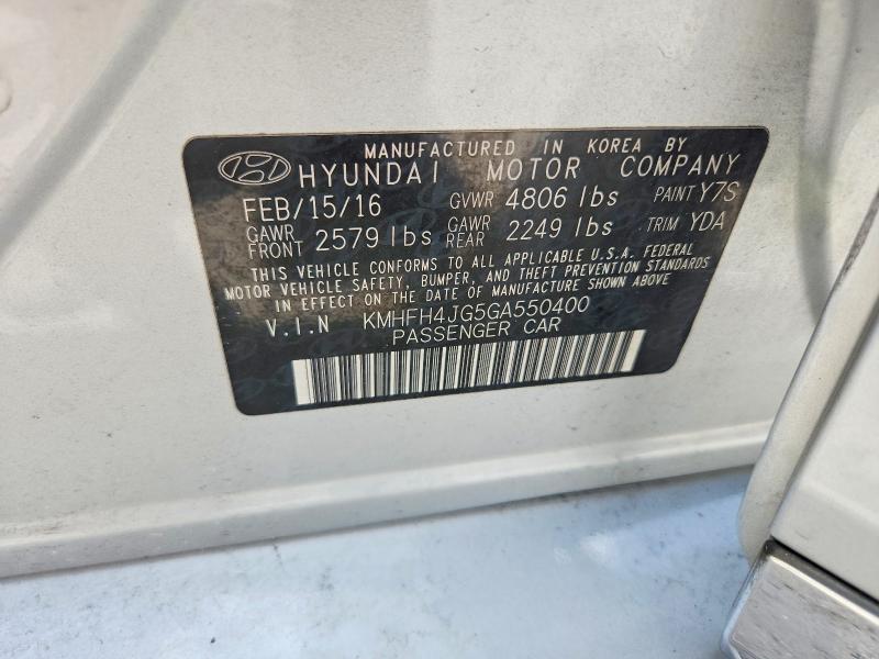 61597076 :رقم المزاد ، KMHFH4JG5GA550400 vin ، 2016 Hyundai Azera مزاد بيع