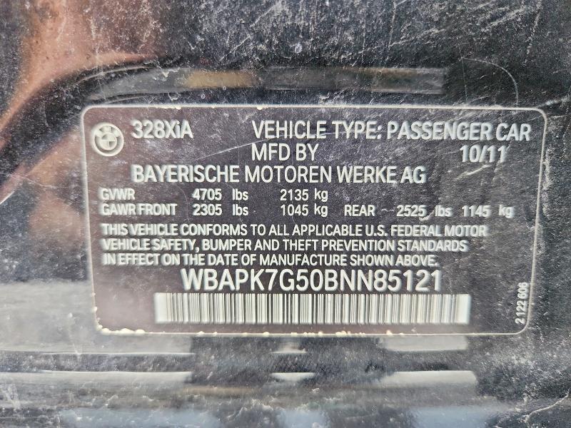 Aukcja sprzedaży 2011 Bmw 328i, vin: WBAPK7G50BNN85121, numer aukcji: 61896296