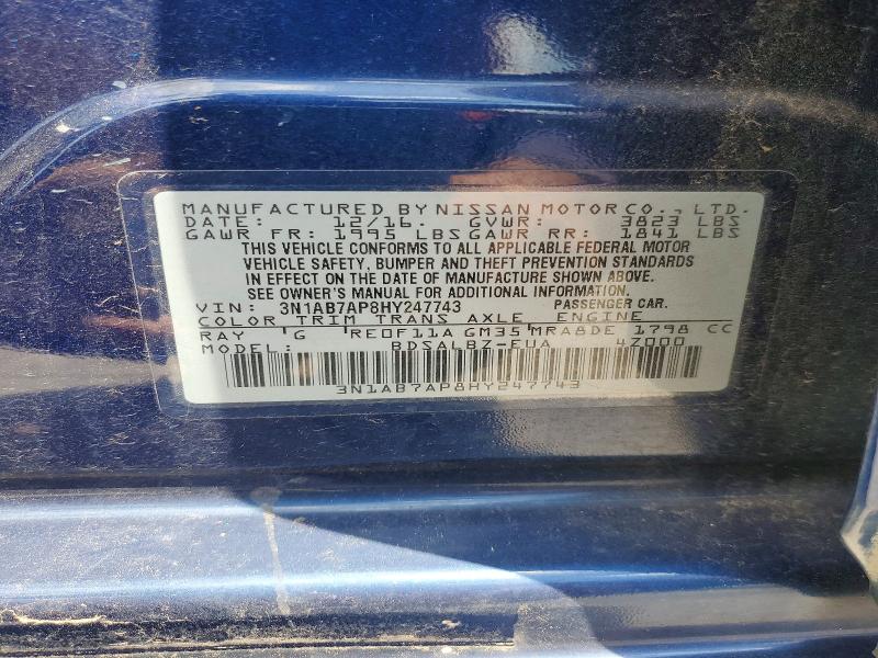 2017 Nissan Sentra მანქანა იყიდება აუქციონზე, vin: 3N1AB7AP8HY247743, აუქციონის ნომერი: 60193916