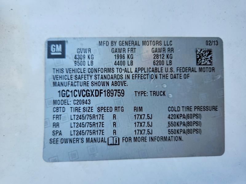 59833786 :رقم المزاد ، 1GC1CVCGXDF189759 vin ، 2013 Chevrolet Silverado مزاد بيع