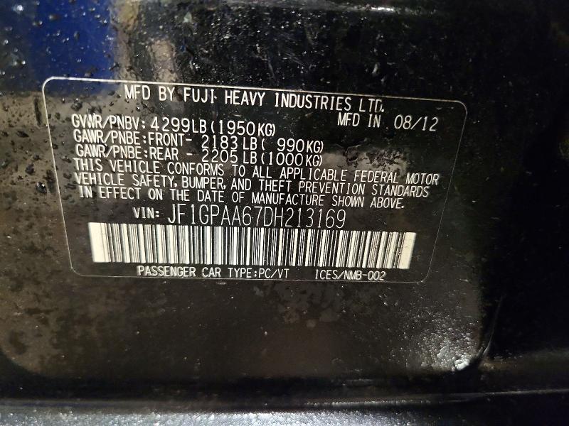 62421496 :رقم المزاد ، JF1GPAA67DH213169 vin ، 2013 Subaru Impreza مزاد بيع