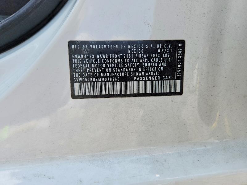 61770646 :رقم المزاد ، 3VWC57BU8MM078260 vin ، 2021 Volkswagen Jetta مزاد بيع
