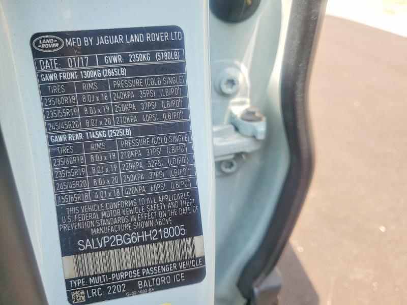 Продажа на аукционе авто 2017 Land Rover Range Rover Evoque, vin: SALVP2BG6HH218005, номер лота: 60153136