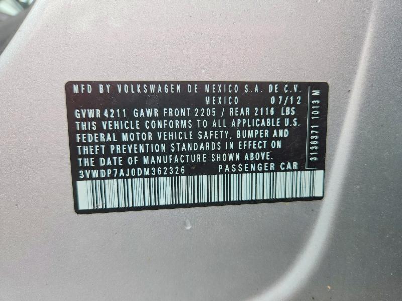 59301696 :رقم المزاد ، 3VWDP7AJ0DM362326 vin ، 2013 Volkswagen Jetta مزاد بيع