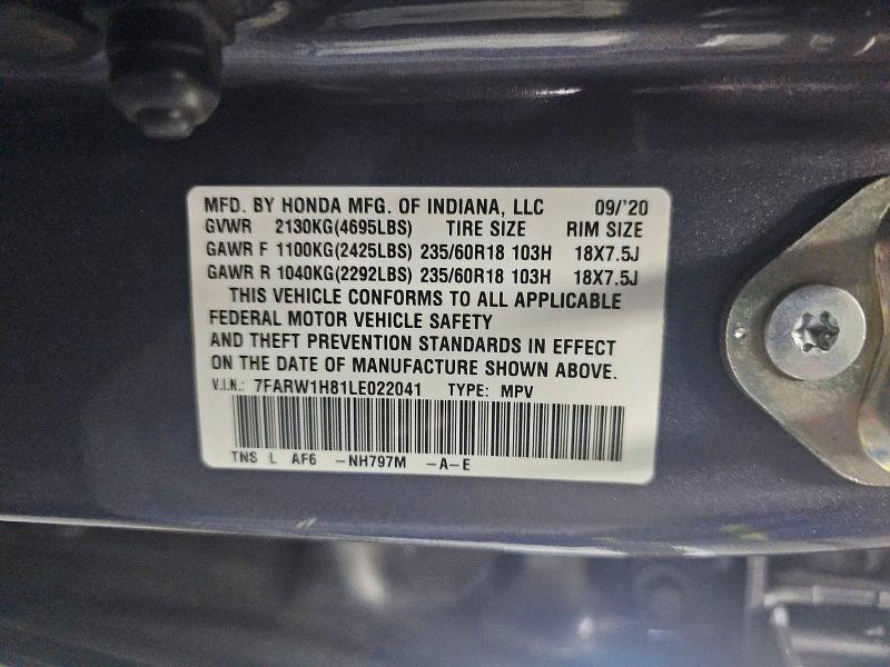 61455756 :رقم المزاد ، 7FARW1H81LE022041 vin ، 2020 Honda Cr-v مزاد بيع