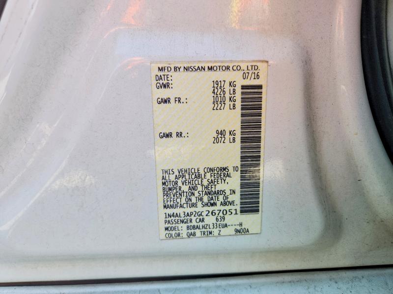 2016 Nissan Altima მანქანა იყიდება აუქციონზე, vin: 1N4AL3AP2GC267051, აუქციონის ნომერი: 59572296
