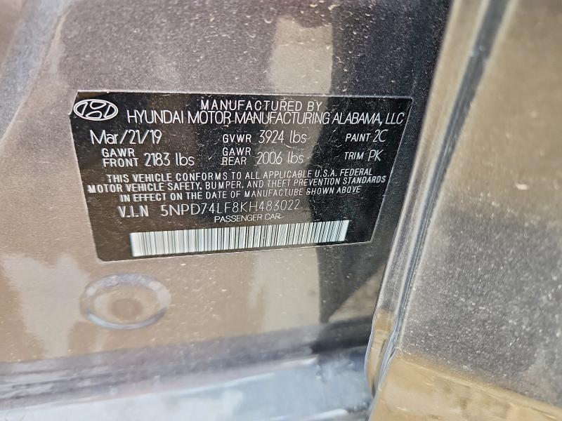 Продаж на аукціоні авто 2019 Hyundai Elantra, vin: 5NPD74LF8KH483022, номер лоту: 62419016