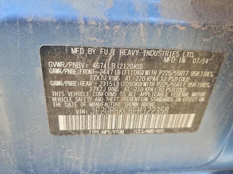 Продаж на аукціоні авто 2014 Subaru Xv Crosstrek, vin: JF2GPBKC8EH322358, номер лоту: 63265866