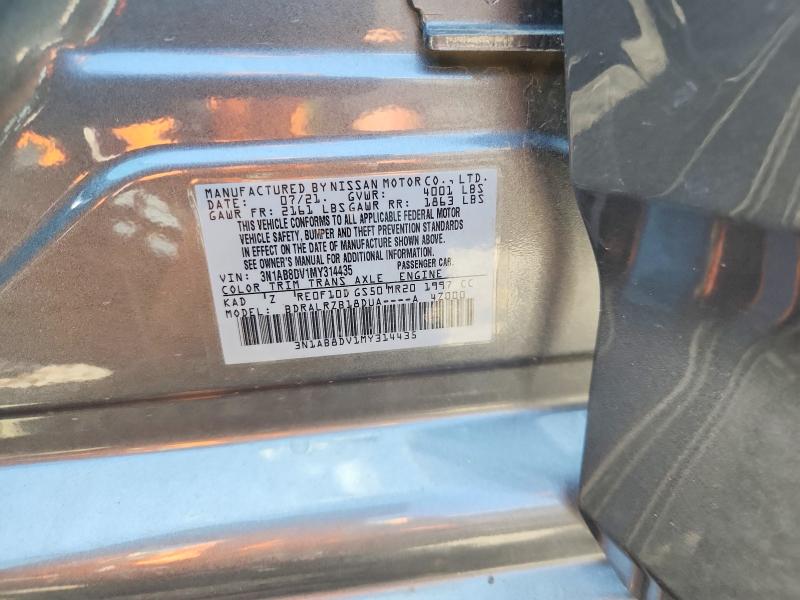 2021 Nissan Sentra მანქანა იყიდება აუქციონზე, vin: 3N1AB8DV1MY314435, აუქციონის ნომერი: 59371336