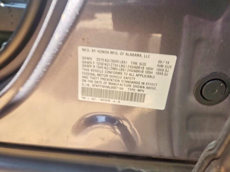 Продажа на аукционе авто 2020 Honda Pilot, vin: 5FNYF5H58LB007184, номер лота: 59787596