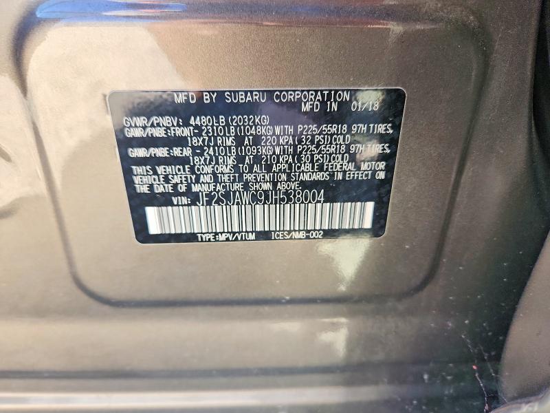 61587656 :رقم المزاد ، JF2SJAWC9JH538004 vin ، 2018 Subaru Forester مزاد بيع