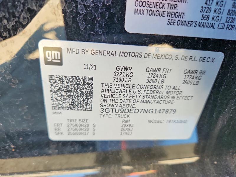 Aukcja sprzedaży 2022 Gmc Sierra Limited, vin: 3GTU9DED7NG147879, numer aukcji: 59992846