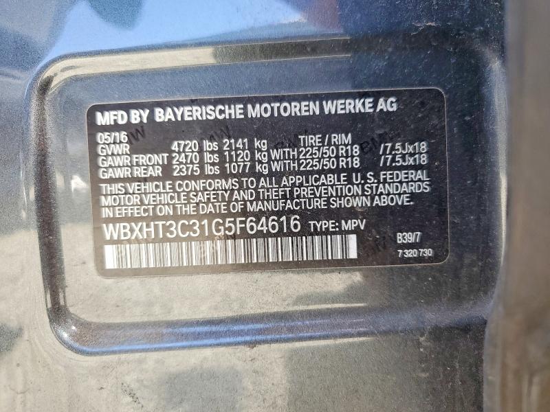 2016 Bmw X1 მანქანა იყიდება აუქციონზე, vin: WBXHT3C31G5F64616, აუქციონის ნომერი: 59953906