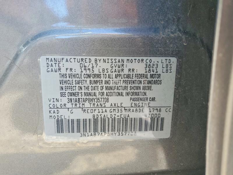59738036 :رقم المزاد ، 3N1AB7AP8HY357708 vin ، 2017 Nissan Sentra مزاد بيع