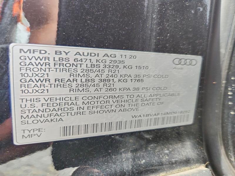 Продажа на аукционе авто 2021 Audi Q8, vin: WA1BVAF14MD018252, номер лота: 60787726