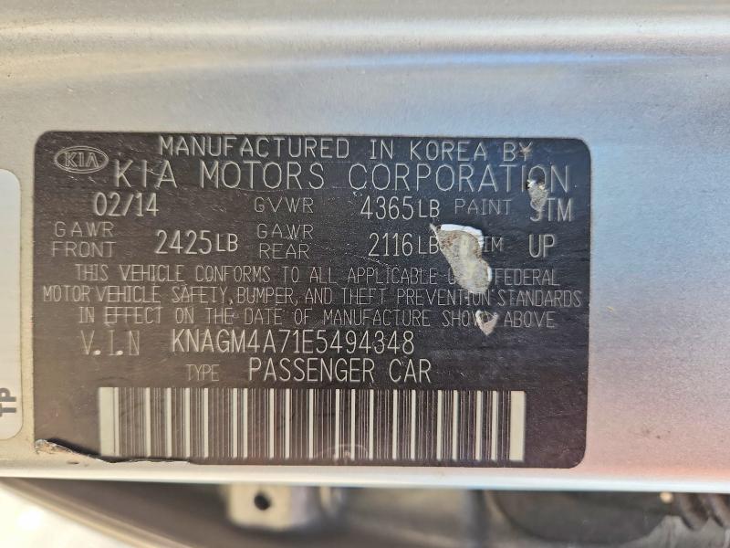 59704316 :رقم المزاد ، KNAGM4A71E5494348 vin ، 2014 Kia Optima مزاد بيع
