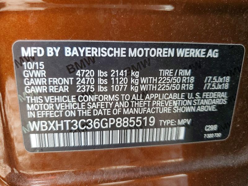 60466526 :رقم المزاد ، WBXHT3C36GP885519 vin ، 2016 Bmw X1 مزاد بيع