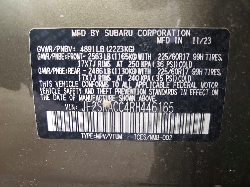 60984536 :رقم المزاد ، JF2SKACC4RH446165 vin ، 2024 Subaru Forester مزاد بيع