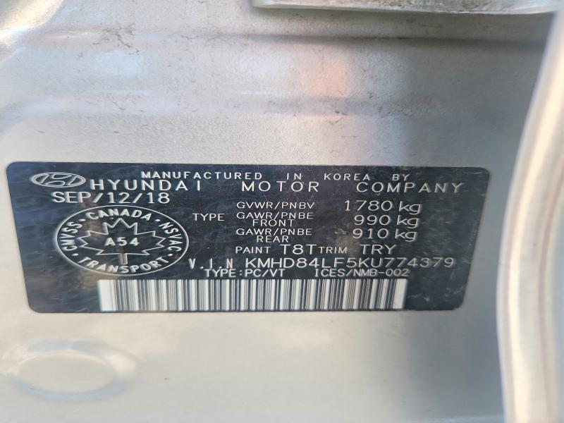 61195686 :رقم المزاد ، KMHD84LF5KU774379 vin ، 2019 Hyundai Elantra مزاد بيع