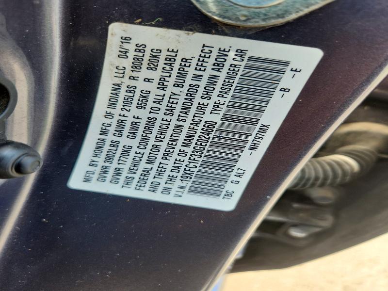 Продаж на аукціоні авто 2016 Honda Civic, vin: 19XFC1F33GE024660, номер лоту: 59843846