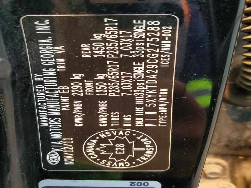 Продаж на аукціоні авто 2012 Kia Sorento, vin: 5XYKTDA29CG275288, номер лоту: 61301306