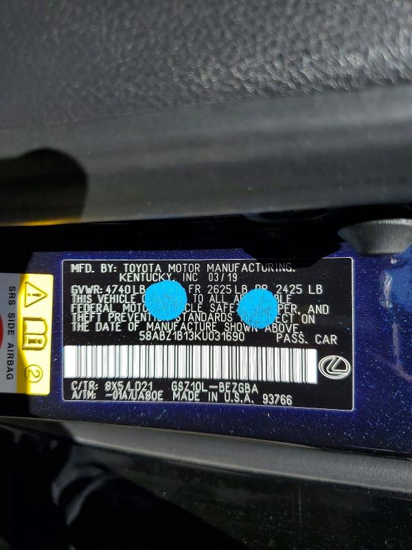 Продажа на аукционе авто 2019 Lexus Es, vin: 58ABZ1B13KU031690, номер лота: 61318746