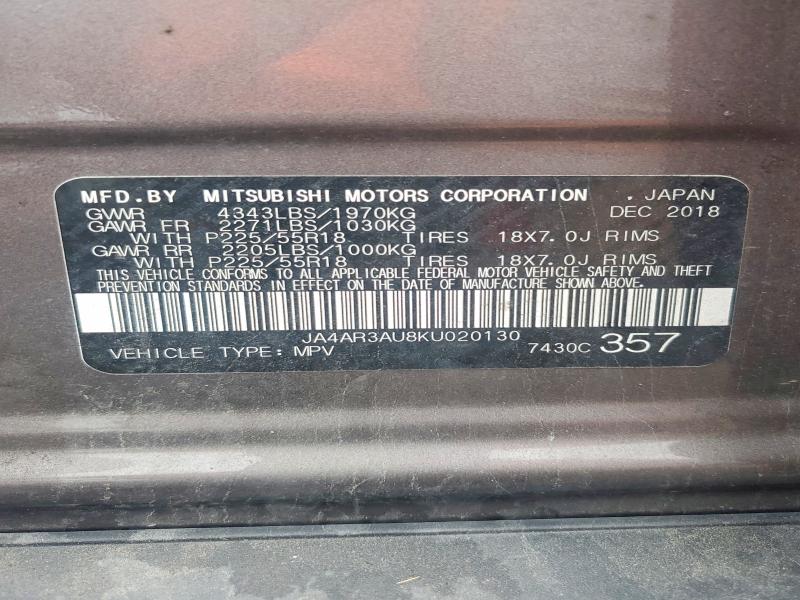 62793396 :رقم المزاد ، JA4AR3AU8KU020130 vin ، 2019 Mitsubishi Outlander Sport مزاد بيع
