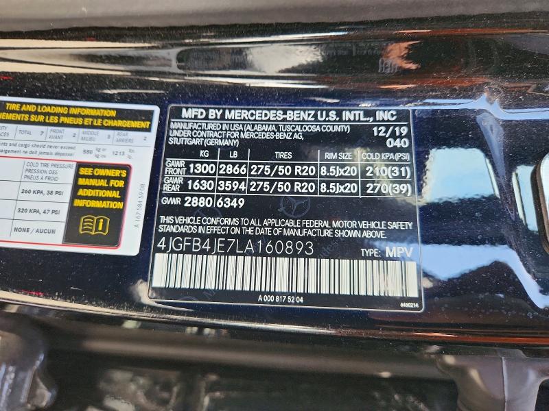 Aukcja sprzedaży 2020 Mercedes-benz Gle, vin: 4JGFB4JE7LA160893, numer aukcji: 62885196