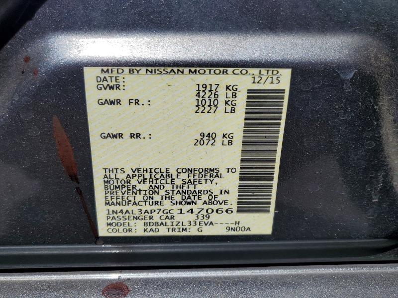 2016 Nissan Altima მანქანა იყიდება აუქციონზე, vin: 1N4AL3AP7GC147066, აუქციონის ნომერი: 62238706