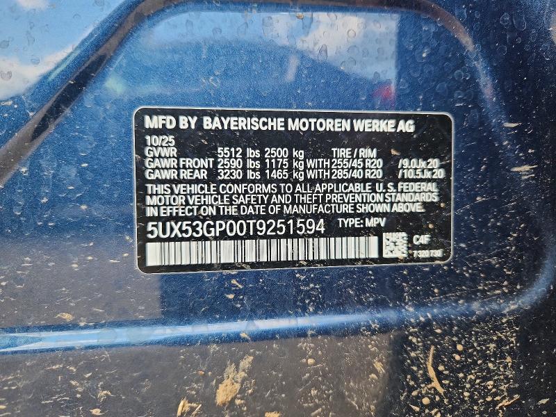 61694326 :رقم المزاد ، 5UX53GP00T9251594 vin ، 2026 Bmw X3 مزاد بيع