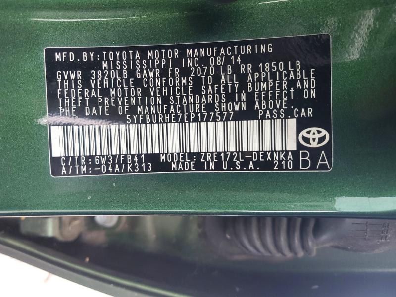 Продажа на аукционе авто 2014 Toyota Corolla, vin: 5YFBURHE7EP177577, номер лота: 59093406