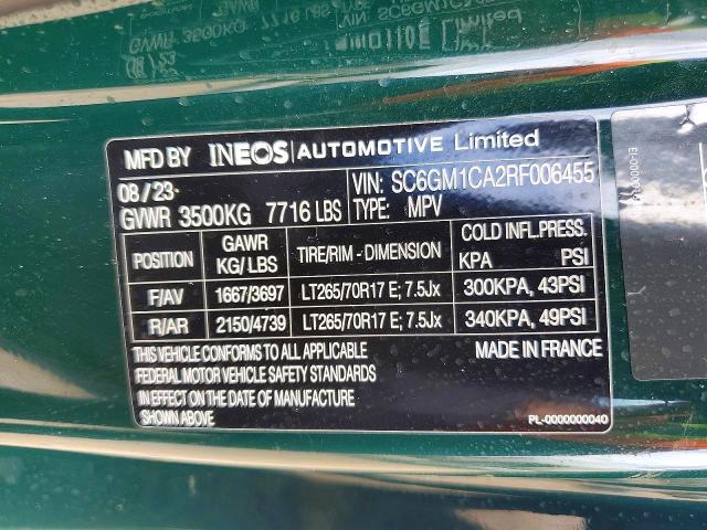 2024 Ineos Automotive Limited Grenadier მანქანა იყიდება აუქციონზე, vin: SC6GM1CA2RF006455, აუქციონის ნომერი: 53802086