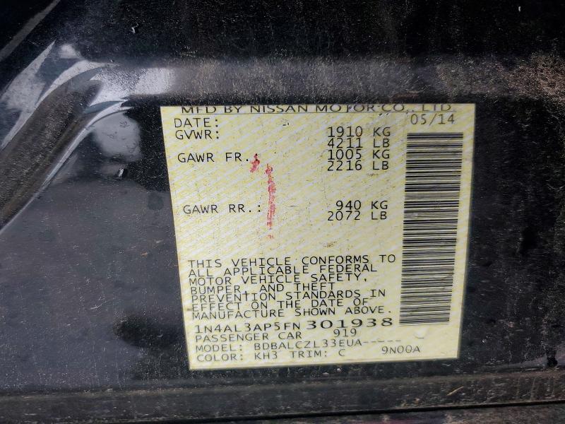 61143936 :رقم المزاد ، 1N4AL3AP5FN301938 vin ، 2015 Nissan Altima مزاد بيع