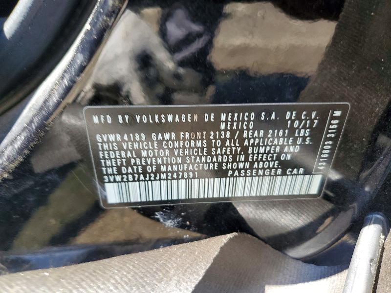 2018 Volkswagen Jetta მანქანა იყიდება აუქციონზე, vin: 3VW2B7AJ2JM247891, აუქციონის ნომერი: 61978736
