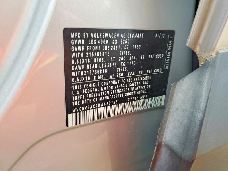 61926966 :رقم المزاد ، WVGBV3AX2DW578185 vin ، 2013 Volkswagen Tiguan مزاد بيع