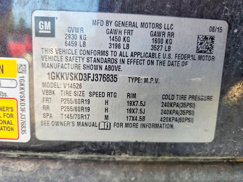 Aukcja sprzedaży 2015 Gmc Acadia, vin: 1GKKVSKD3FJ376835, numer aukcji: 61010146