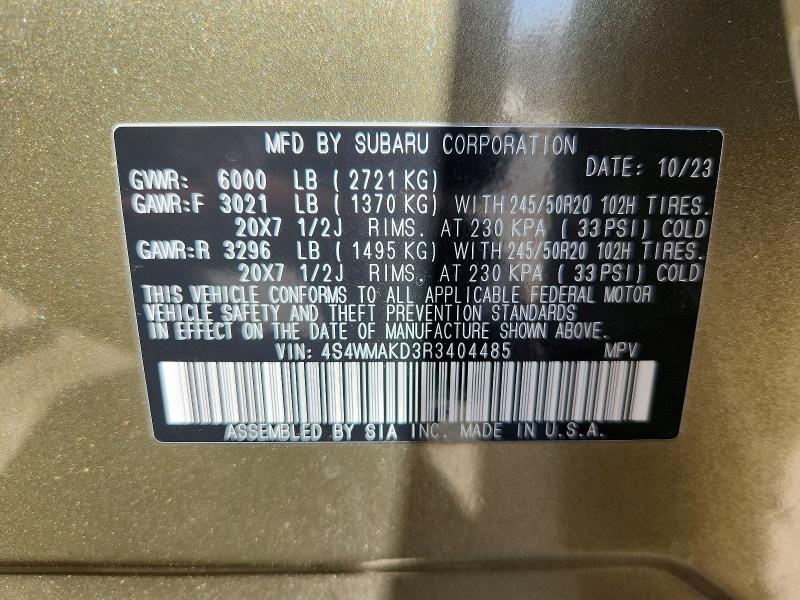 Продаж на аукціоні авто 2024 Subaru Ascent, vin: 4S4WMAKD3R3404485, номер лоту: 60530156