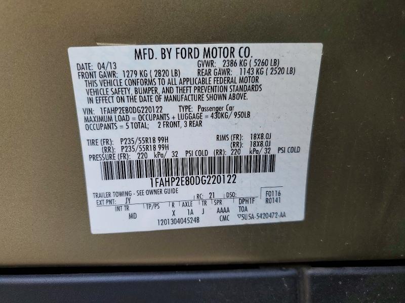 Aukcja sprzedaży 2013 Ford Taurus, vin: 1FAHP2E80DG220122, numer aukcji: 63139196