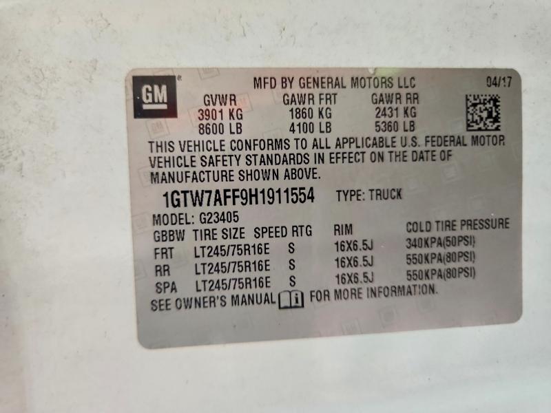 Продаж на аукціоні авто 2017 Gmc Savana, vin: 1GTW7AFF9H1911554, номер лоту: 62852916